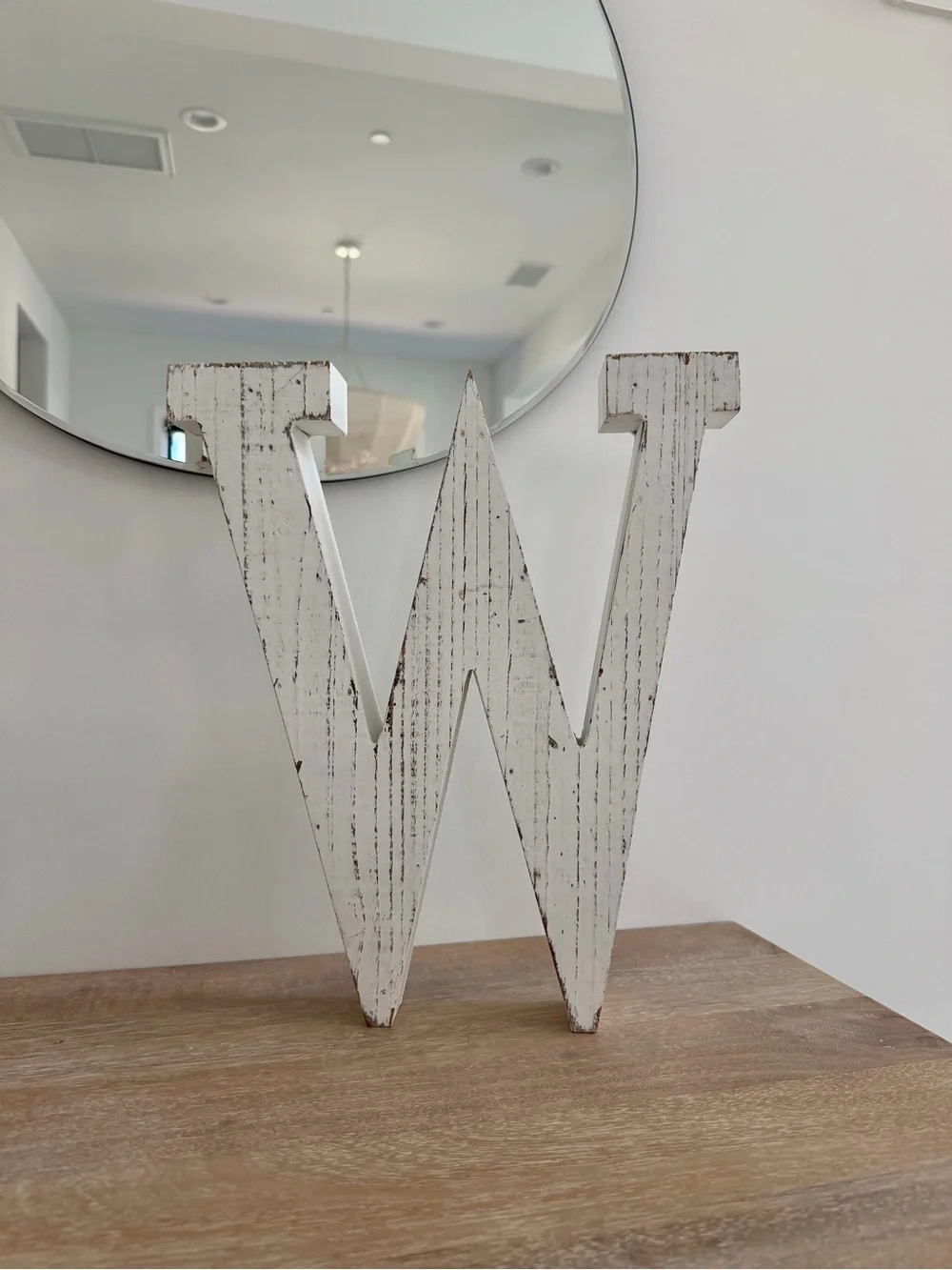 12x14 White Distressed Wooden Letter W